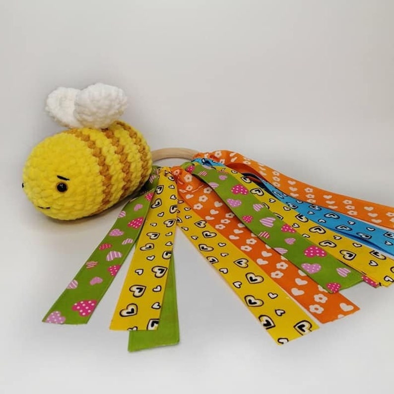 Bumble bee plush Baby rattle toy Bee Montessori baby toy Crocheted rattle