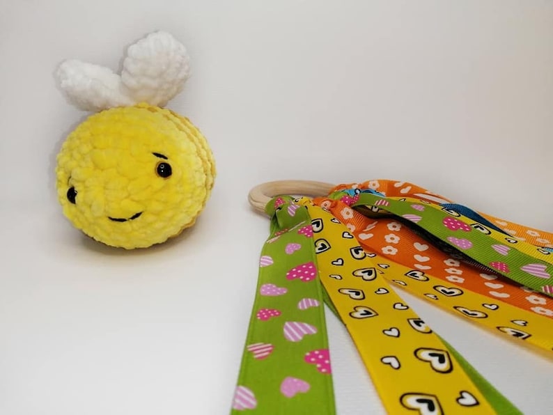 Bumble bee plush Baby rattle toy Bee Montessori baby toy Crocheted rattle