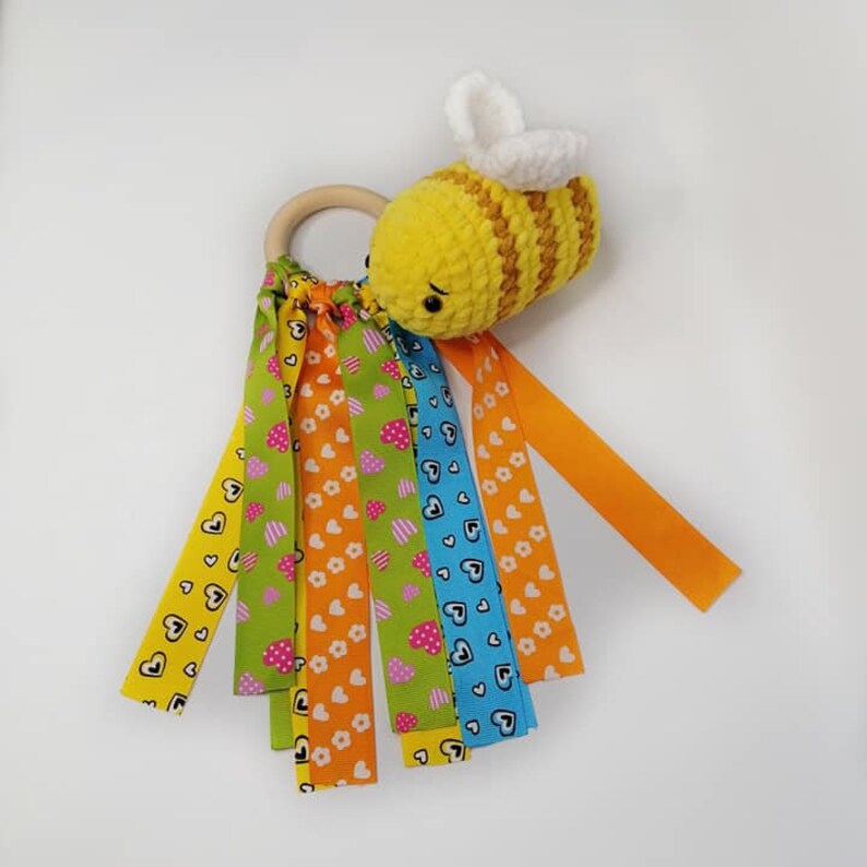 Bumble bee plush Baby rattle toy Bee Montessori baby toy Crocheted rattle