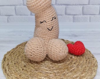 Pene de peluche de crochet, Despedida de soltera, Peluche de escritorio emocional, Juguete de pene