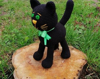 Handgemachte schwarze Katze, Stofftier, Kuscheltier Kitty Katze, Geschenk für Katzenliebhaber