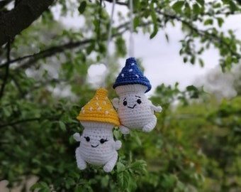 Crochet Mushroom Car Charm: Handmade Garden Decor