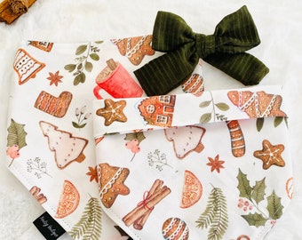 GINGERBREAD PARTY Snap-on/tie-on Reversible Dog Bandana, gift idea for Thanksgiving Christmas , Puppy neck LAST batch