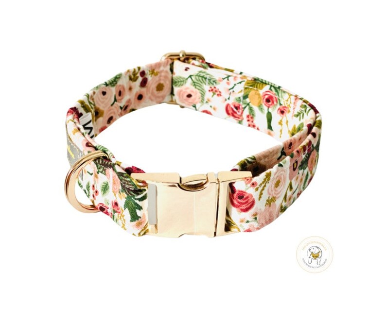 Puppy small adjustable collar Dog Collar Garden Party Peach floral custom pet collar with metal easy release buckle Girl Dog Collar