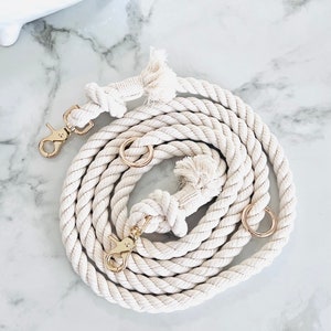 Handmade HANDS-FREE cotton rope leash Eco-friendly dog accessories Puppy walking gear durable and sturdy multipurpose - Natural