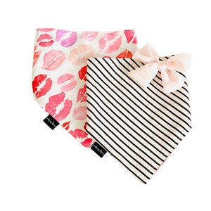 FREE KISSES Snap-on Reversible dog Bandana, Pet gift ideas, Valentine’s Day pet bandana | Dog scarf | Chiffon puppy hair bow| dog mom gift