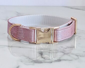 Durable handmade mixed media cork leather dog collar Puppy gift dog mom essential- Pearlized Pink
