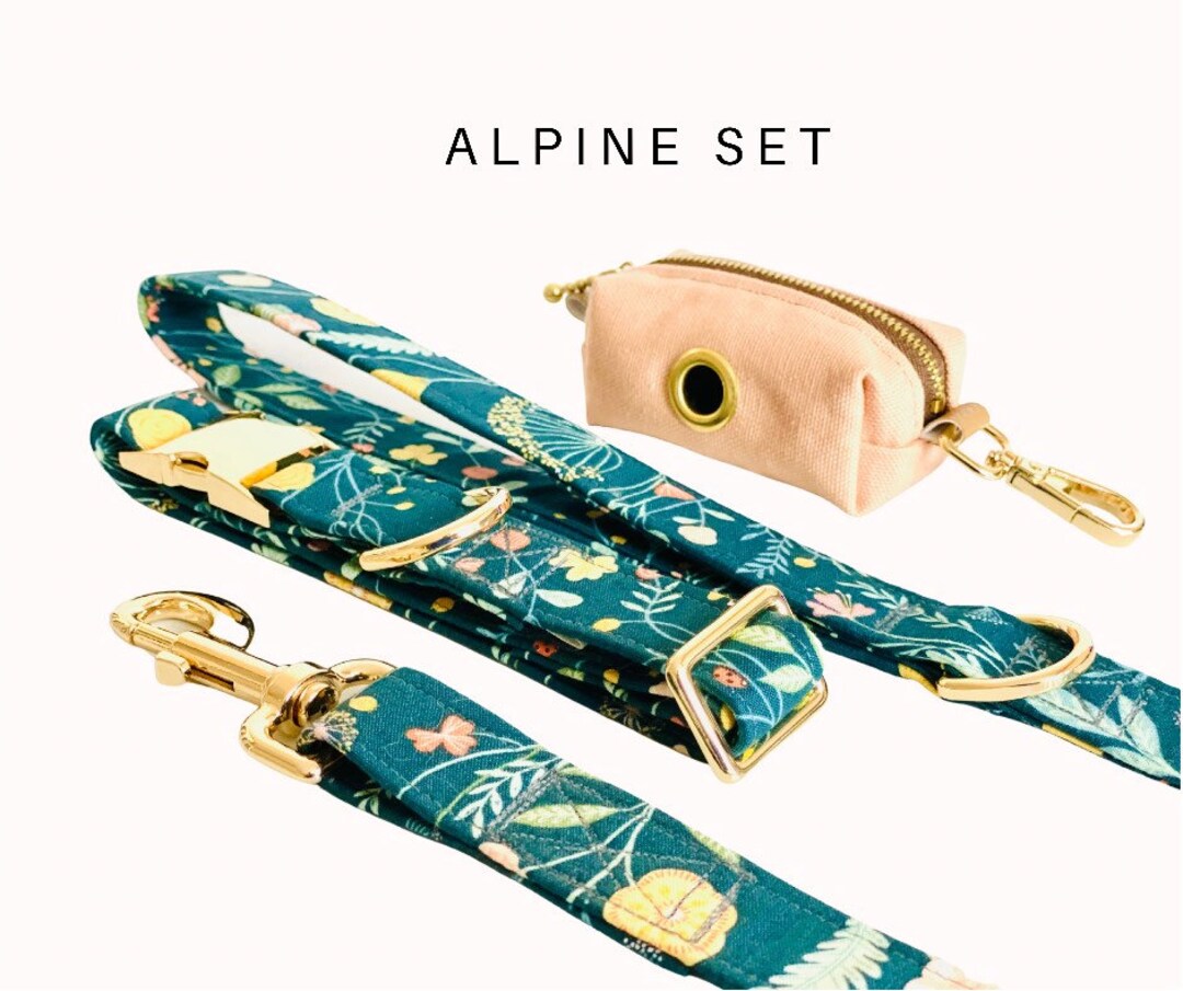 MIX and MATCH ALPINE Dog Collar and Leash Set With Poop Bag Holder