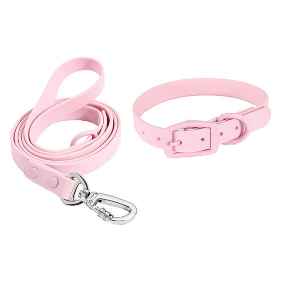 PINK waterproof Biothane Dog Collar and Leash Set puppy walking set  Dirt-proof Dog Collar and Leash dog mom gift Christmas