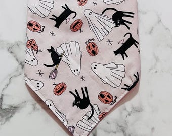 Reversible Halloween pumpkin Snap-on Dog Bandana, Fall gift idea, Personalized dog bandana, Puppy accessories neckwear