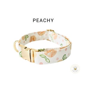 Watercolor PEACHY MODERN fabric dog Collar \\ Spring dog collar with zinc alloy buckle \\ Dog mum lover gift for small medium dog accessory
