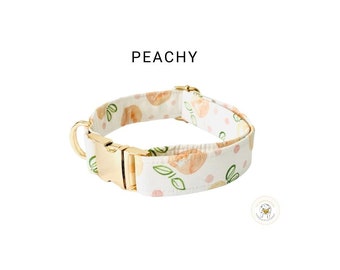 Watercolor PEACHY MODERN fabric dog Collar \\ Spring dog collar with zinc alloy buckle \\ Dog mum lover gift for small medium dog accessory
