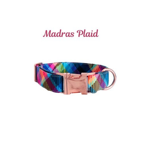Collier original pour chien à carreaux en madras | colliers réglables pour chien | collier fait main pour animal de compagnie | collier bohème pour chien | colliers pour chiens | Boucle en métal