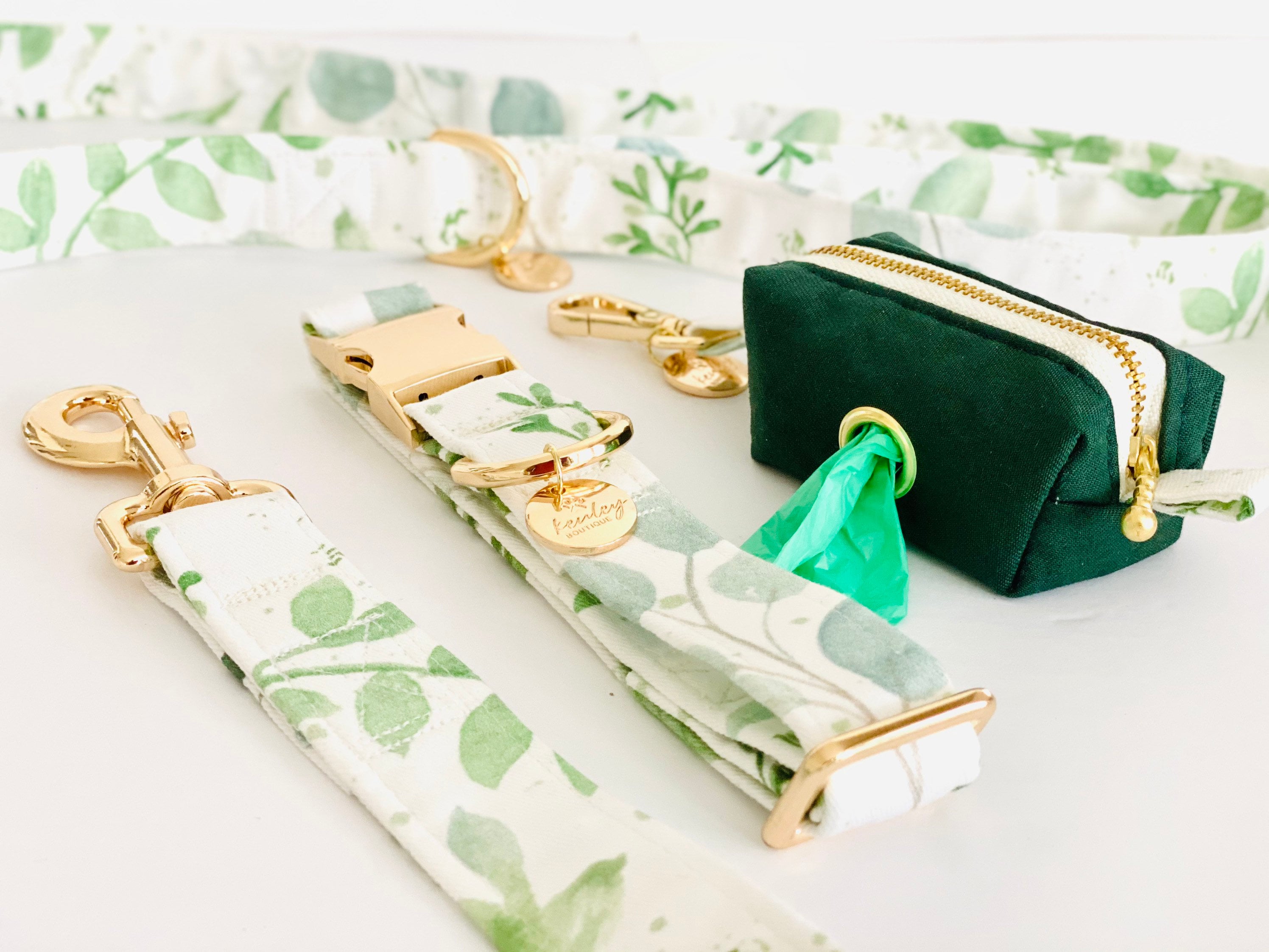 Dog Collar and Leash Set With Poop Bag Holder Soft Eucalyptus Etsy