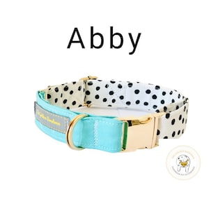 Dog Collar Spotty and Teal | Spring fashion Collar | Gold Metal Hardware | Puppy dog collar| Dog lover gift | fabric collar| Pet accessories