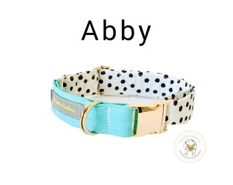 Dog Collar Spotty and Teal | Spring fashion Collar | Gold Metal Hardware | Puppy dog collar| Dog lover gift | fabric collar| Pet accessories
