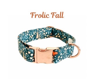 Personalized Laser Engraved Frolic Fall Dog Collar, Quick Release Metal Buckle, Handmade Dog mom gift  Christmas gift cotton voile style
