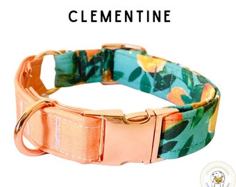 Dog Collar/leash Clementine | Summer fashion fabric Collar | Rose Gold Metal Hardware | Puppy dog collar| Dog lover gift | Pet accessories