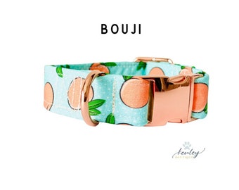 Summer PEACHES dog Collar | Spring fashion girl dog collar with Rose gold metal buckle | Dog mum/lover gift personalized pet accessories