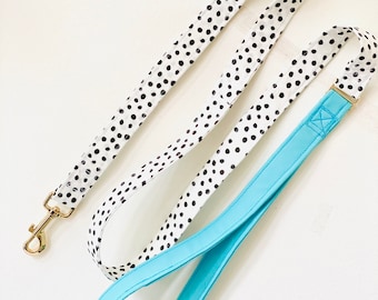 Spotty and Teal matching Dog Leash, Traffic Leash, Lead, 3ft, 4ft, 5ft, 6ft, Puppy leashes Canada, two-tone modern soft durable leash