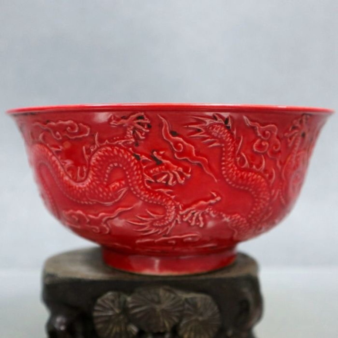 Chinese ancient Jingdezhen ceramic bowl hand painted red glaze | Etsy