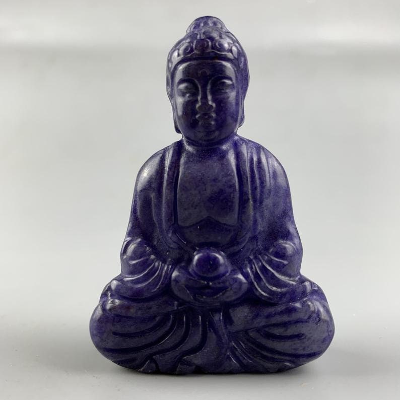 Chinese natural jade pendant is a hand carved Buddha statue