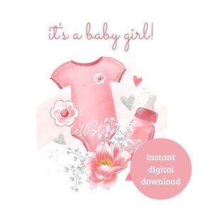 Announcement card baby newborn digital file sociale media gender reveal girl welcome little one