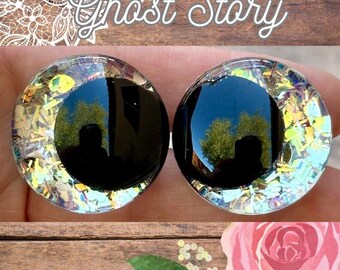 Hand Painted Glitter Safety Eyes, Kawaii Offset Pupils, Ghost Story (1 set)