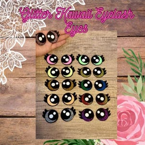 Felt Eyes Glitter Kawaii Eyelash for Amigurumi, felt eyes for stuffed animals, felt eyes for crochet, cute eye for plush, 4 sets of eyes