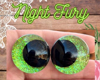 Hand Painted Glitter Safety Eyes, Kawaii Offset Pupils, Night Fury (1 set)