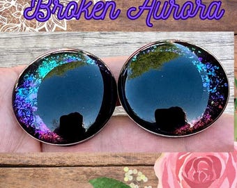 Hand Painted Broken Effect Safety Eyes, Kawaii Offset Pupils, Broken Aurora (1 set)