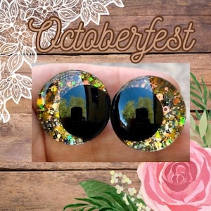Handpainted Offset Kawaii Safety Eyes, Octoberfest, glitter safety eyes, handpainted safety eyes, safety eyes for amigurumi, 1 set
