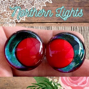Olhos de segurança com efeito espelhado pintados à mão, pupilas deslocadas estilo kawaii, aurora boreal (1 conjunto)