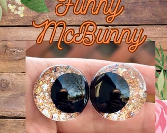 Handpainted Offset Kawaii Safety Eyes, Funny McBunny, Limited Edition, glitter safety eye, safety eye for amigurumi, 1 set