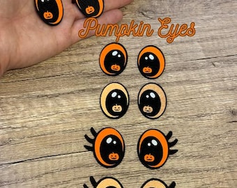 4 set di occhi in feltro a forma di zucca per peluche all'uncinetto / Occhi in feltro per Halloween / Applicazioni in feltro di alta qualità / Diverse colorazioni e opzioni per le ciglia