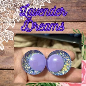 Handpainted Kawaii Offset Safety Eyes, Lavender Dreams, holographic glitter, colored pupil safety eyes, safety eyes for amigurumi, 1 set