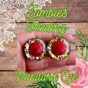 Handpainted Standard Safety Eyes, Zombies Feeding, glitter safety eyes, green purple shift, safety eyes, safety eyes for amigurumi, 1 set