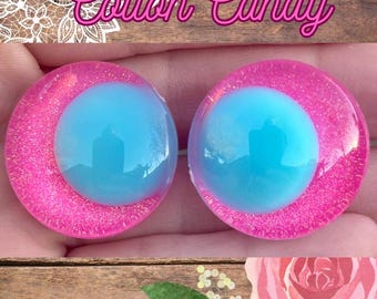 Hand Painted Glitter Safety Eyes, Kawaii Offset Pupils, Cotton Candy (1 set)