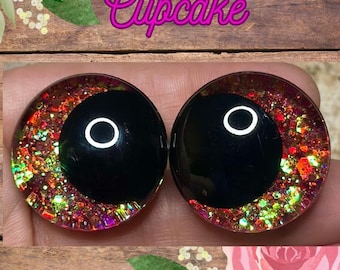 Hand Painted Glitter Safety Eyes, Kawaii Offset  Pupils, Cupake (1 set)
