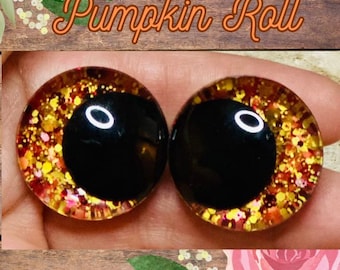 Hand Painted Glitter Safety Eyes, Kawaii Offset Pupils, Pumpkin Roll (1 set)