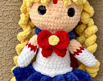 Peluche gigante all'uncinetto del Guardiano della Luna Magica, peluche fatto a mano ispirato agli anime, peluche kawaii di grandi dimensioni, bambola morbida all'uncinetto, regalo realizzato su ordinazione