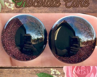 Hand Painted Glitter Safety Eyes, Kawaii Offset Pupils, Chocolate Cake (1 set)