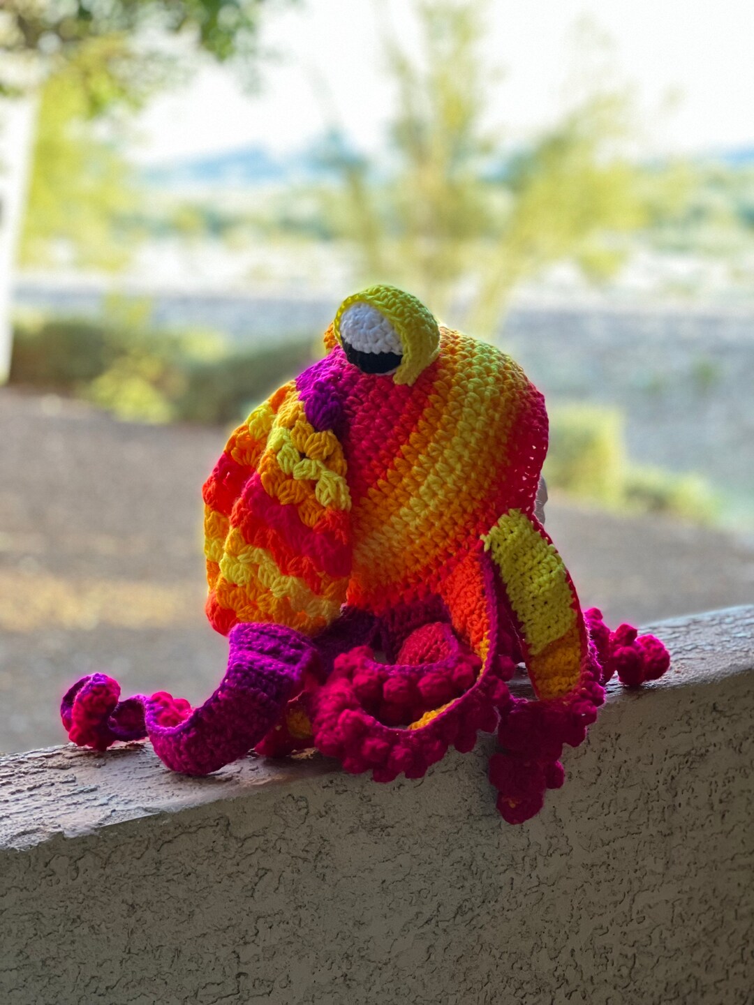 Handmade Variegated Colors and Hot Pink Octopus Hat Adult Size Handmade Fuchsia Octopus Hat With Tentacles – Original Knit  main image 3