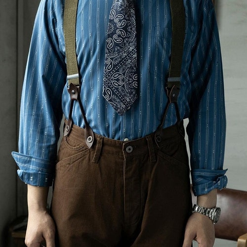 Shi016 - RED TORNADO shops Retro 1930s Stripes Jacquard Shirts Men Cotton Long Sleeve Workwear