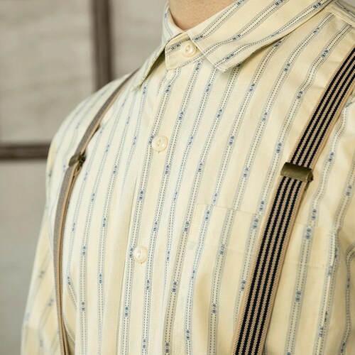Shi016 - RED TORNADO shops Retro 1930s Stripes Jacquard Shirts Men Cotton Long Sleeve Workwear