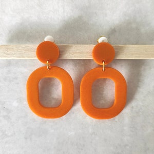 Orange Clip On Earrings, Orange Statement Earrings, Clip on Stud Drop Earrings, Non Pierced Earrings, Clip On Statement, Square Clip on