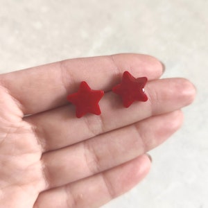 Red Stud Earrings, Star Earring Studs, Minimalist, Simple Stud Earrings, Star Studs, Sterling Silver Earrings, Small Earring Studs Red