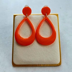 Orange Clip On Earrings, Bright Statement Drop Dangle, Non Pierced Teardrop, Gifts For Her, Modern Resin Jewelry, Clip on Statement, Summer