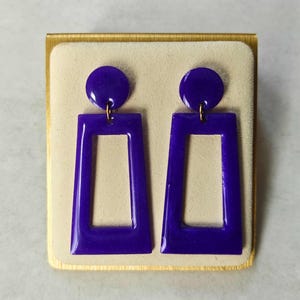 Purple Statement Earrings, Geometric Drop Dangle Studs, Stainless Steel, Sterling Silver, Plated, Rectangle Resin Jewelry, Square and Circle