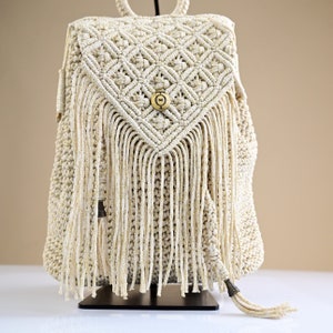 Handcrafted White Circle Tote Bag | Luxury Boho Macramé Shoulder Bag | Posh Summer Travel Accessory